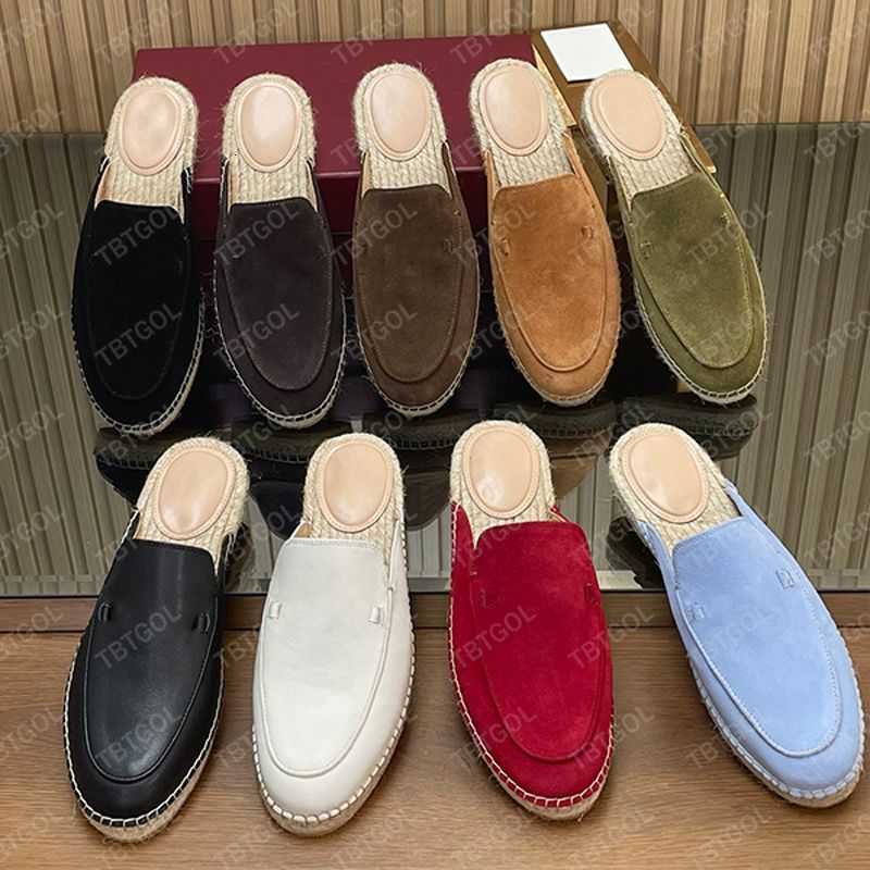 Chic Women Loafer Slides Espadrille Mules Straw Woven Suede Leather Designer Casual Shoes Backless Loafers Breathable Straw Mesh 1034 - 8 of 8