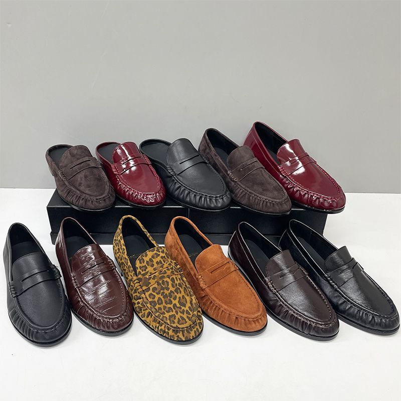 Genuine Leather Moccasin Flats Mules Loafers Men Women Designer Pleated Le Loafer Luxury Y Penny Loafers EU47 Slippers Creased Suede Office Dress Shoes 1137 - 1 of 8