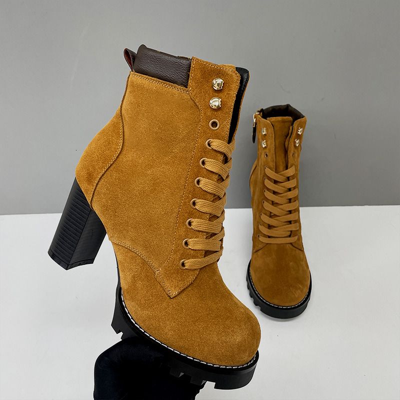 2026 Designer Star Trail Ankle Boots Martin Desert Boot High Heels Boots Women Leather Boots Vintage Print Jacquard Textile Fashion Platform Suede Boot Shoes 013 - 4 of 8