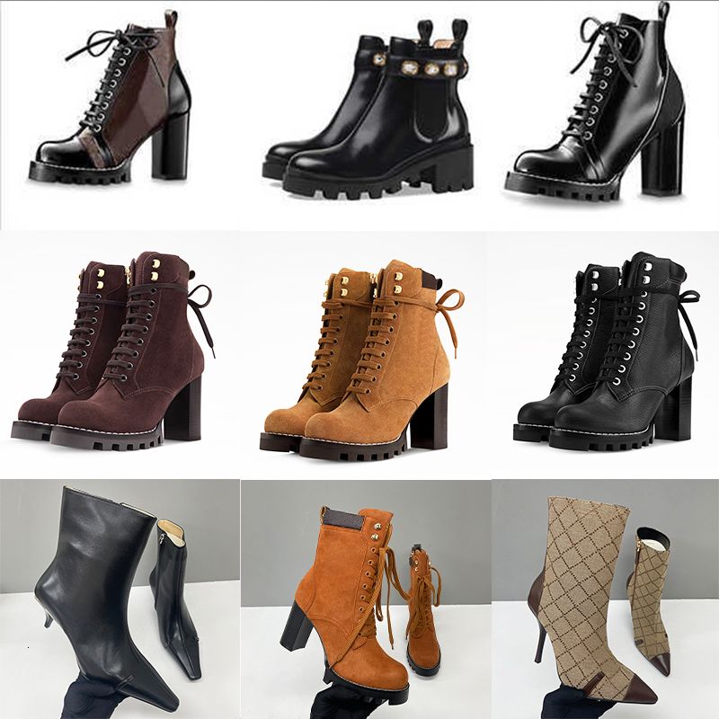 2026 Designer Star Trail Ankle Boots Martin Desert Boot High Heels Boots Women Leather Boots Vintage Print Jacquard Textile Fashion Platform Suede Boot Shoes 013 - 1 of 8