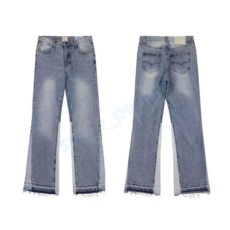 Mens Designers Flared Jeans Hip Hop Spliced men jeans Distressed Ripped Slim Fit Denim Trousers Mans Streetwear Washed Pants Size S-XL - 5 of 8