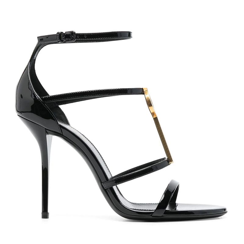 with box designer dress shoes Patent Leather Ankle Strap High Heels popular Sandals for Women Square Open Toe comfort Party Wedding Stiletto gold white - 7 of 9