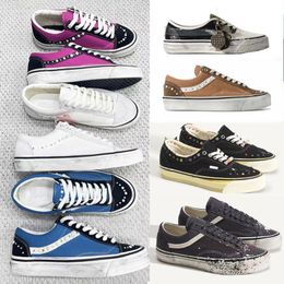 Free Shipping Designer Classic Pearlized Canvas Shoes Men Sneakers Women Old Skools Shoes Pearl Retro Skate Flats Scarpe Plate-forme Trainers Casual Shoes 1083 - kickcraft