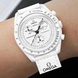 OmegaSwatch Quatz Chrono Stainless Steel Men's Watch Stainless Steel Case Silver Case New Black Case - kickcraft