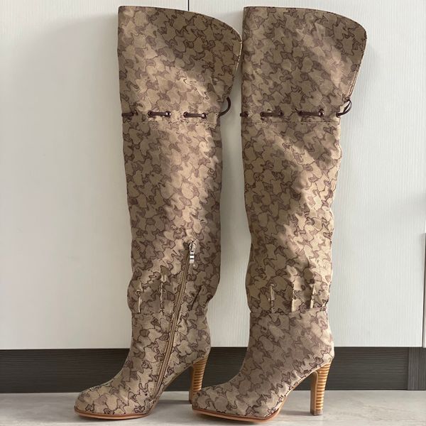 Women Over The Knee Boots Designer Boot Fashion Combat Boot Canvas Zipper Adjustable Straps Casual Shoes Stiletto Heel Ankle Boot Big Size 317 - Shoes & Accessories - kickcraft