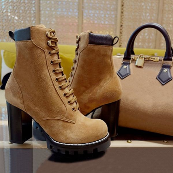 High Quality Designer Star Trail Ankle Boots Women Suede Calf Leather Platform Block Heel Lace Up Zipper Winter Combat Booties Daily Outdoor Shoes 1178 - Shoes & Accessories - kickcraft