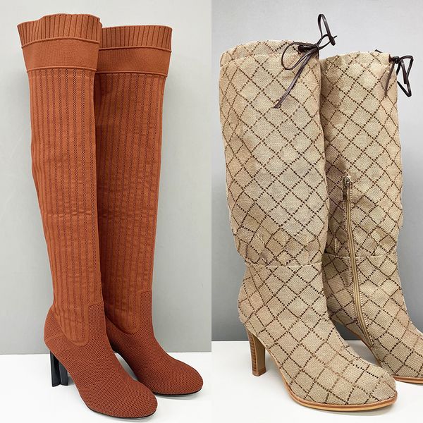 2026 Women Designer Boots Over The Knee Sock Boot Winter Socks Long Boot Adjustable Straps Canvas Zipper Laces Original Shoes Ladies Girls Sexy Knee High Boot 335 - Shoes & Accessories - kickcraft