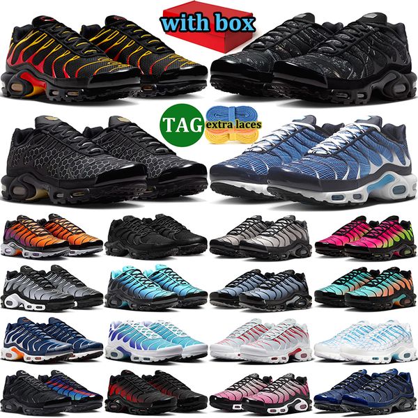 with box tn tns plus sneakers men women designer running shoes durable trainers outdoor comfortable sports shoe Triple Black White Grey Midnight Navy - Shoes & Accessories - kickcraft