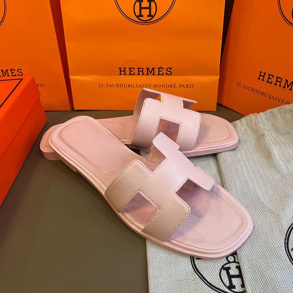 Hermes oran sandals free shipping with box claquette slippers for women designer white pink brown black red luxury flat sandals leather outdoor beach flip flops - Shoes & Accessories - kickcraft