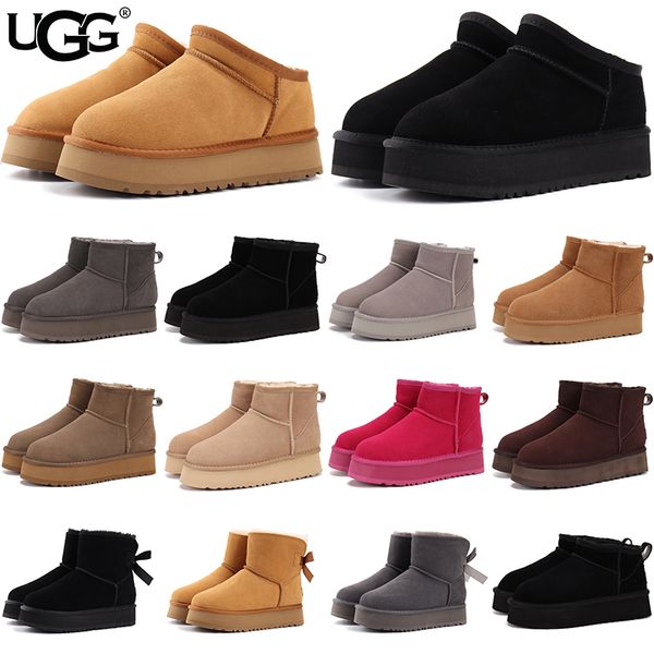 UGG Women's Classic Ultra Mini Platform Boots Suede Shearling Lined Thick Sole Winter Warm Anti-Slip Ankle Snow Boots Multiple colors - Shoes & Accessories - kickcraft