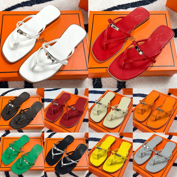 Hermes Miss sandal women Empir Kelly Buckle Thong designer Sandals Genuine Leather Flat Minimalist Slip On Summer Beach Flip Flop Slippers Multi Colors - Shoes & Accessories - kickcraft