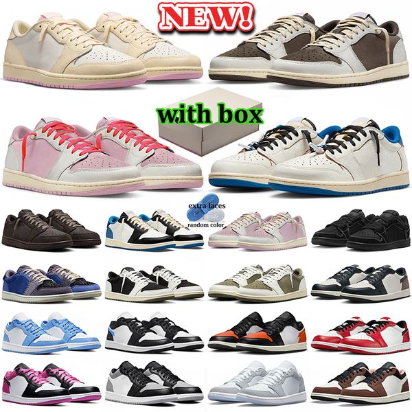 with box 1 1s low basketball shoes men women designer sneakers shy pink mocha olive black phantom blue velvet brown sports outdoor travis travi trainers scottshoes - Shoes & Accessories - kickcraft
