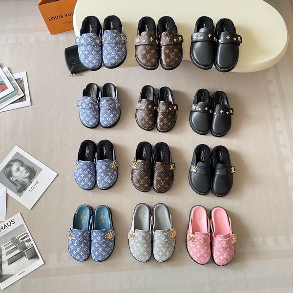 Louis Vuitton Cosy comfort Mule Clogs For Women Fleece Lined Warm Backless Platform Slides Non Slip Casual Autumn Winter Indoor Outdoor Slippers Multiple colors - Shoes & Accessories - kickcraft