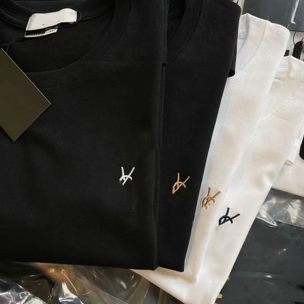 Embroidery Chest Logo Cotton T-shirt Unisex Crew Neck Loose Casual Basic Tee - Apparel - kickcraft