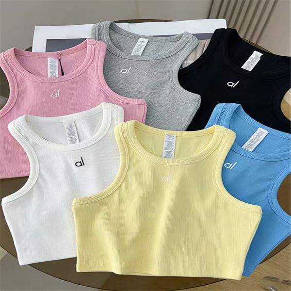 Designer tank top Women's Ribbed Yoga Tank Top Sleeveless Cropped Sports Vest Breathable Fitness Top for Pilates Workout Running - Apparel - kickcraft