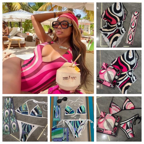Women's Bikini Swimsuit Colorful Split V Neck 3 Piece Set With Scarf Skirt Sexy Designer Beachwear For Vacation Bathing Suits - Apparel - kickcraft
