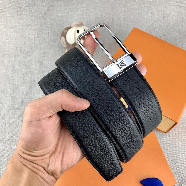 Man Belt Designer Genuine Leather Belts Width 3.4cm Classic Needle Buckle Gold Sliver Color Litchi Striped Plain Black Brown Colors - Fashion Accessories - kickcraft