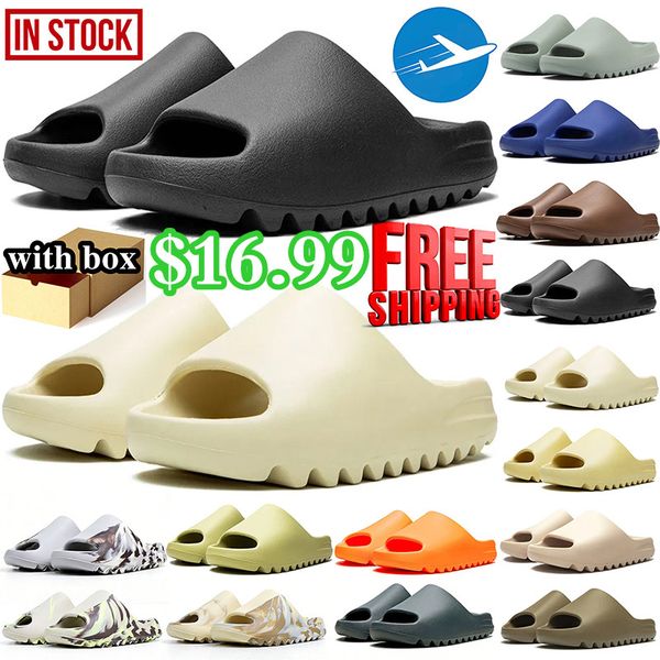 free shipping with box designer mens womens slides slippers sandals desert sand Bone Resin Slate Grey Glow Green slide sandal shoes summer - Shoes & Accessories - kickcraft