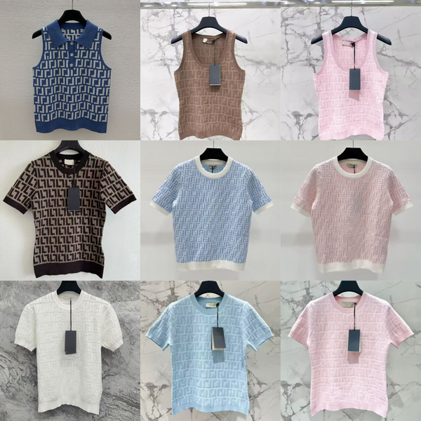 Womens Designer T Shirt Luxury Jacquard Knit Short Sleeve Textured Geometric Pattern Slim Fit Summer Tops - Apparel - kickcraft