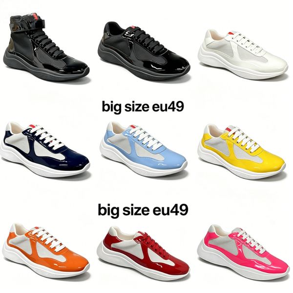 Designer Americas Cup Sneakers Mens Runner Flat Trainers Casual Shoes Patent Leather Black Blue Mesh Lace-Up Outdoor And Nylon Big Sze Eu49 53 - Shoes & Accessories - kickcraft