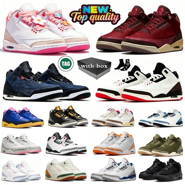 With box 3 Basketball Shoes 3s Black Cat Medium Olive SoleFly Brazil BIN 23 True Blue Worlds Best Dad Champagne Oysters Denim Pink Glow Mens Womens Trainers Sport - Shoes & Accessories - kickcraft