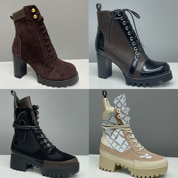 Designer Women Ankle Boot Luxury Martin Desert Boots High Heel Boots Suede Calf Leather Winter Boots Camel Over Knee Boot Woman Classic Vintage Print High Quality 013 - Shoes & Accessories - kickcraft