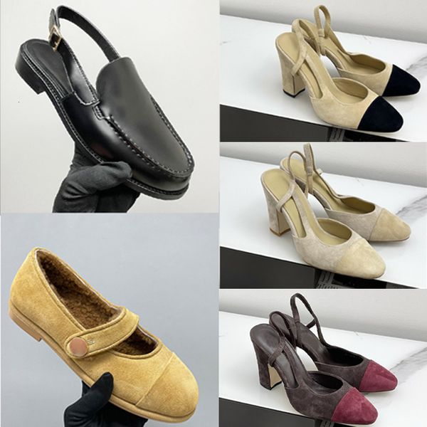 Designer Heels Slingback Shoes Leather Suede Loafers Women Ballet Flats Sling Back Wool Loafer Sandal Party Dress Shoes Fashion Casual Shoes 755 - Shoes & Accessories - kickcraft