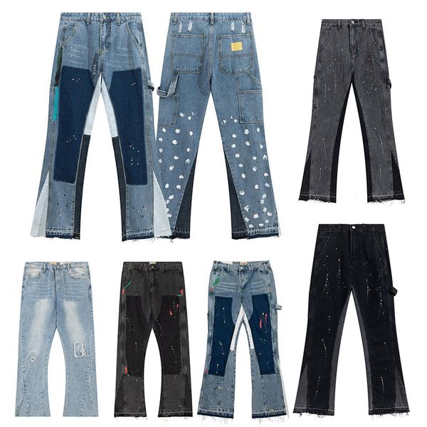Mens Designers Flared Jeans Hip Hop Spliced men jeans Distressed Ripped Slim Fit Denim Trousers Mans Streetwear Washed Pants Size S-XL - Apparel - kickcraft