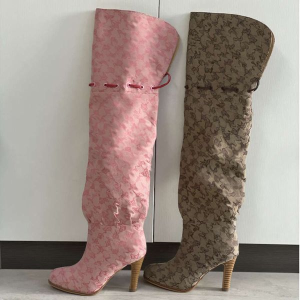 Women Designer Boots Over The Knee Boots Winter Long Boot Adjustable Straps Canvas Zipper Laces Original Shoes Ladies Girls Sexy High Boot 317 - Shoes & Accessories - kickcraft