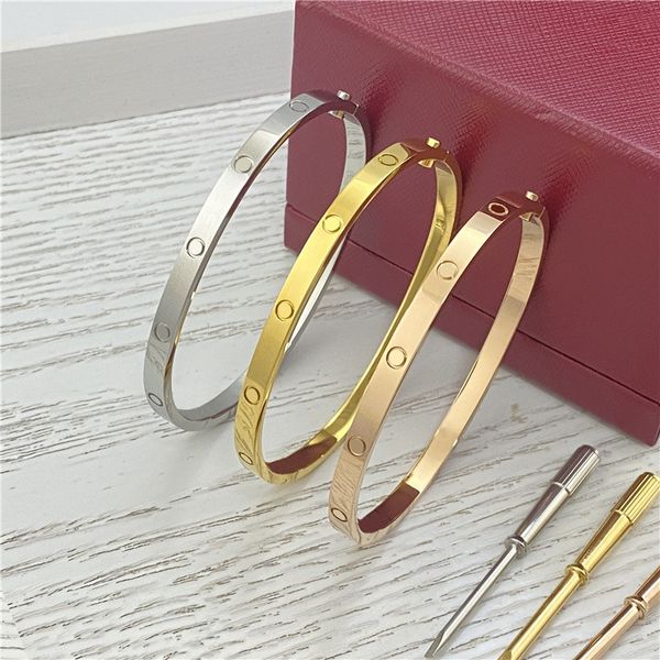 4MM Screw narrow Designer Jewelry Classic Gold Bangle 18K Gold Plated Titanium Steel Diamond for Women Men Bracelets Silver luxury Jewelry Designers 16 to 19 size - Jewelry - kickcraft