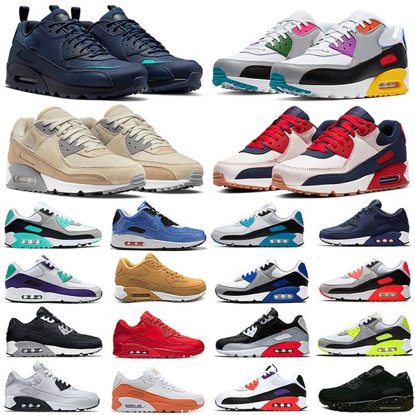 Designer 90 Running Shoes Men Women Fashion Shoes Leather Mesh Triple Black White Red Blue Light Smoke Grey Sneaker Trainers Outdoor Sports Tennis Eur 36-45 - Shoes & Accessories - kickcraft