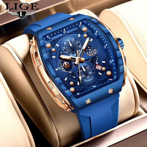 LIGE Top Brand Luxury Square Quartz Watches for Men Fashion Casual Sport 50M Waterproof Man Watch Auto Date Military Chronograph - Watches - kickcraft