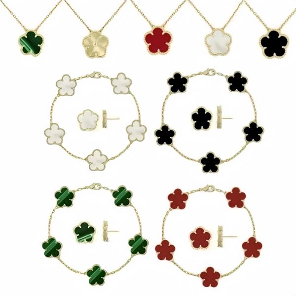 Luxury 4 Four Clover Necklace Luxury Designer Jewelry Set Pendant Necklaces Bracelet Stud Earring Women Christm Valentine's Day Birthday Gift Gold Flower Necklace - Jewelry - kickcraft
