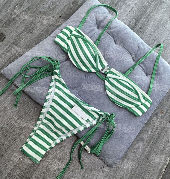 Designer Striped Triangle Bikinis Swimwear Brand Women Sexy Halter Cup Up Beach Swimsuit Luxury Summer Pool Party Tankinis Bathing Suit - Apparel - kickcraft