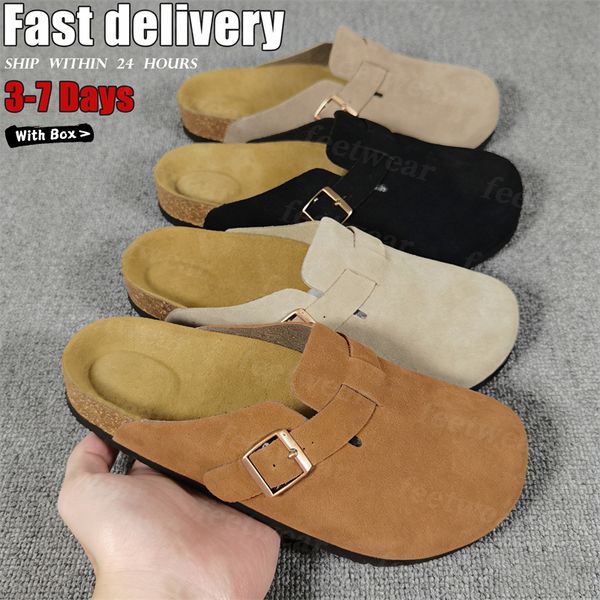 Designer Slides Slippers for Men Boston clog sandals Arizona Soft footbed Suede Sandals Summer Beach Flats Slipper chestnut Big Buckle Shearling Womens Mens Shoes - Shoes & Accessories - kickcraft