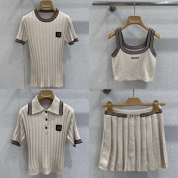 Luxury Letters Knits Polos Tops For Women Designer Pleated Mini Skirt Summer Knitted Tennis Sporty Jumpers Sexy Y2k Crop Slim Fit Tank Vest - Apparel - kickcraft