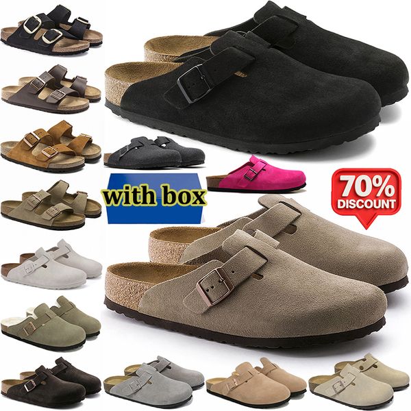 free shipping with box designer slippers men women clogs suede leather mules mens stylish slides outdoor comfortable sandals black brown sand grey shoes - Shoes & Accessories - kickcraft